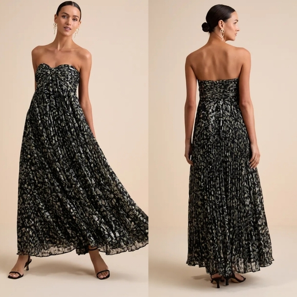 Lulus Dresses & Skirts - Lulus Lynwen Black Abstract Pleated Strapless Maxi Dress L Wedding Party Formal